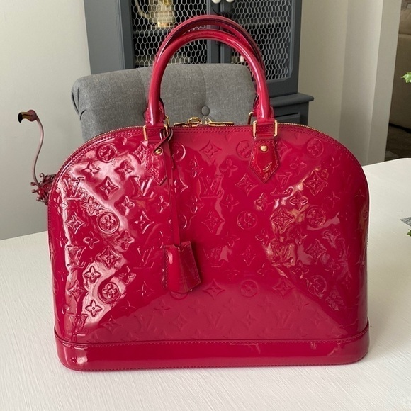 Louis Vuitton Pink Rose Indian Raspberry Leather Monogram Vernis Alma GM - Picture 1 of 17